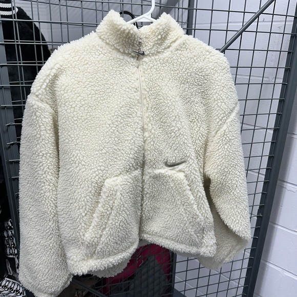 Women's Natural Off-white Sherpa Swoosh Jacket - Picture 3 of 9